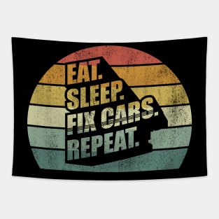 Vintage Retro Eat Sleep Fix Cars Repeat Mechanic Gift Funny Car Mechanic Tapestry