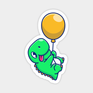 Cute Dinosaur Floating With Balloon Cartoon Magnet