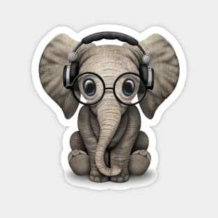 Cute Baby Elephant Dj Wearing Headphones and Glasses Magnet