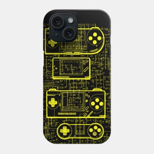 Neon Yellow Handheld Gaming Controller Da Vinci Blueprint Phone Case