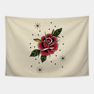 American Traditional Rose Tattoo Design Tapestry