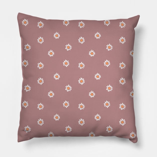 Boho Floral Pattern Delicate Daisy Wild Flowers Daisies Rose Brown Pillow by sziszigraphics