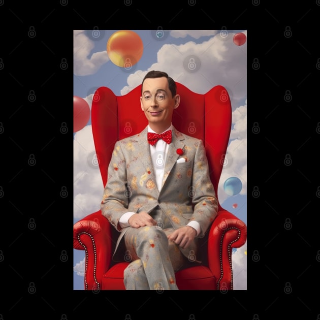 pee wee herman siting on chair in heaven by Maverick Media