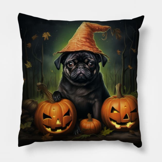 Black Pug Halloween Pillow by NatashaCuteShop
