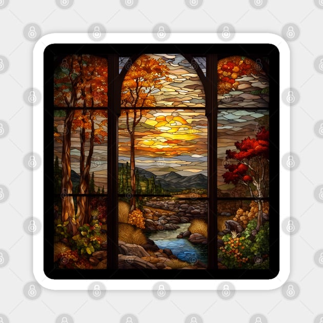 Stained Glass Window Of Autumn Scenery Magnet by Chance Two Designs