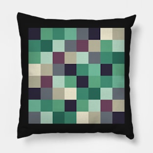 Retro Checker Pattern Blue Green Gray Pillow