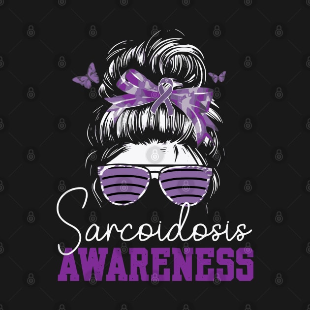 Messy Hair Bun Purple Ribbon Butterfly Sarcoidosis Awareness by Shopinno Shirts