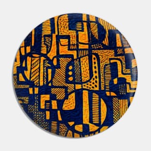 African Abstract Art Pattern Design - "Ndalu" - Orange and Blue Pin