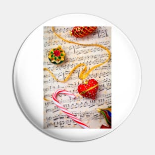 Red Heart Ornament On Sheet Music Pin