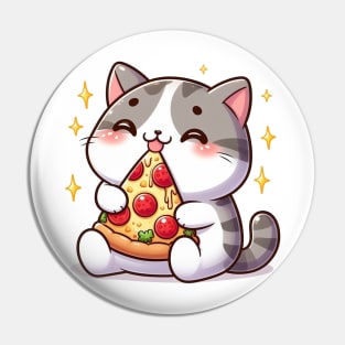 cute cat fat eat pizza cartoon illustration Pin