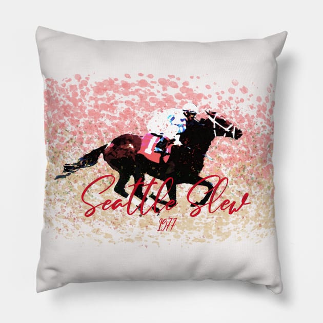 Seattle Slew 1977 Triple Crown Winner - Famous Racehorses Pillow by Ginny Luttrell