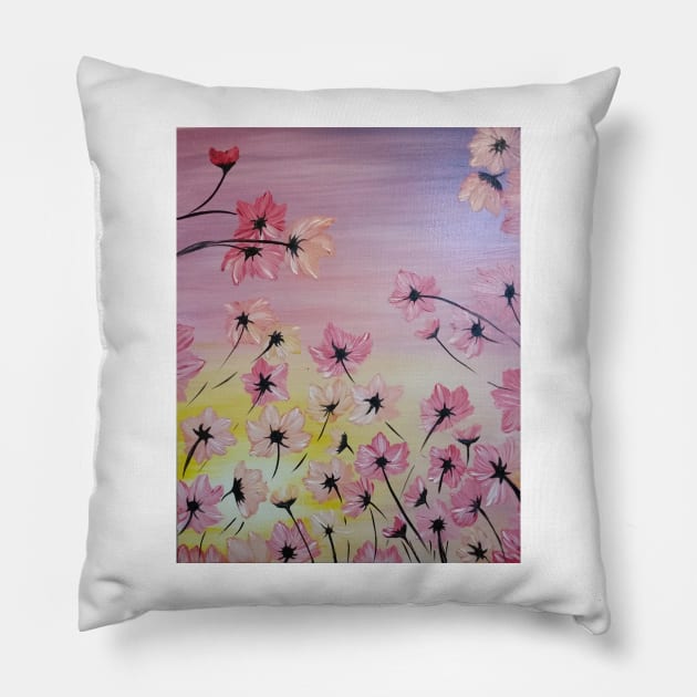 Blooming Flowers, Pink floral decor, pink flowers, pink and purple flowers in the sun Pillow by roxanegabriel