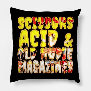 Scissors Acid & Old Nudie Magazines | Funky GOTH | LSD Circus Vintage Creep Typography Design By Tyler Tilley (tiger picasso) Pillow