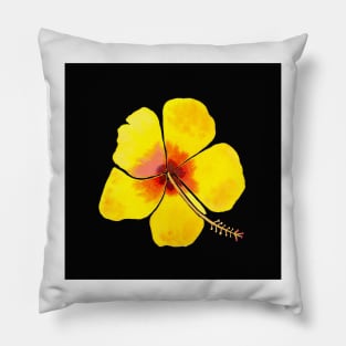 Yellow Hibiscus Flower with a black background Pillow