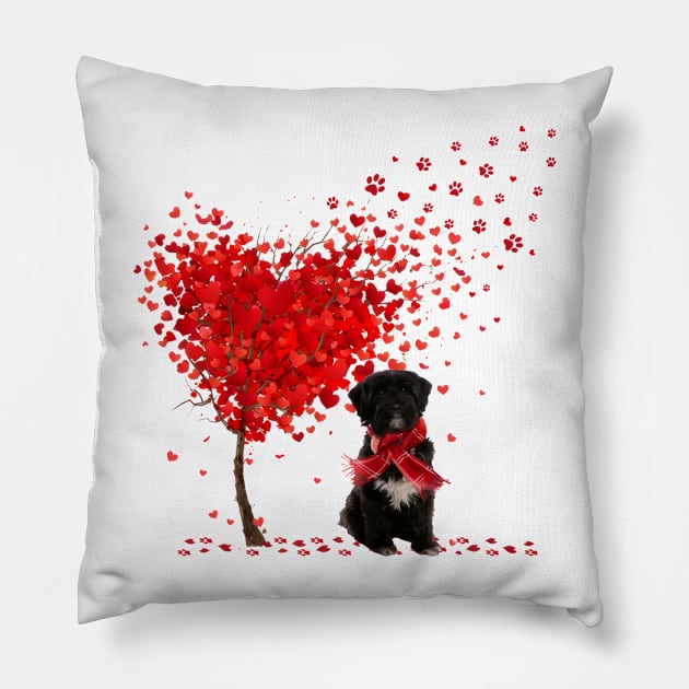 Happy Valentine's Day Heart Tree Love Tibetan Terrier Pillow by PlumleelaurineArt