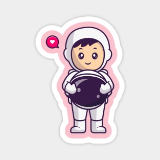 Cute Astronaut Take Off Helmet Cartoon Magnet