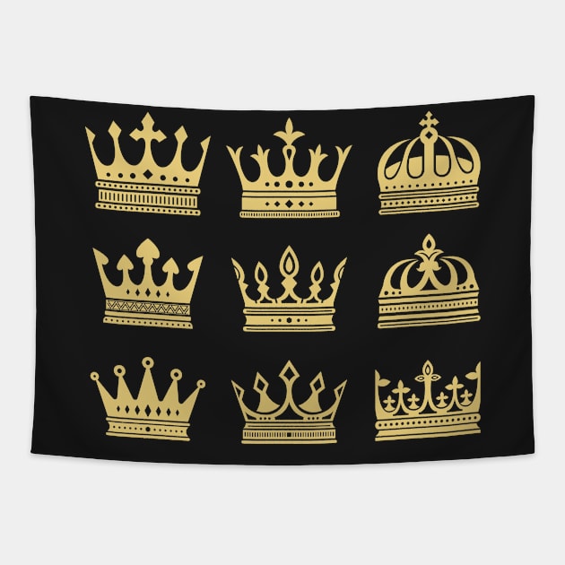 Assorted Gold Crowns Tapestry by bluerockproducts