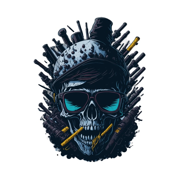 Smoking Skull with guns by Absent-clo