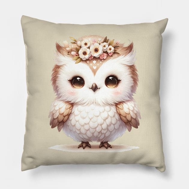 Cute Fluffy Baby Owl Pillow by dcohea