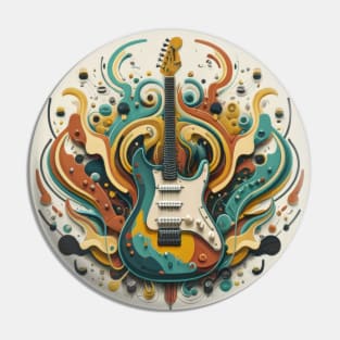 Electric Guitar Retro surrounded by sound waves Pin