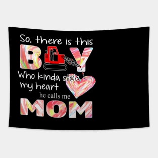 Cute Heart Crane So There Is This Boy Who Kinda Stole My Heart He Calls Me Mom Happy Birthday Valentine Mothers Day Tapestry