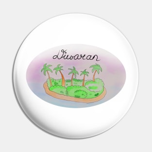 Diwaran watercolor Island travel, beach, sea and palm trees. Holidays and vacation, summer and relaxation Pin