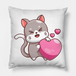 Cute cat with love heart cartoon Pillow