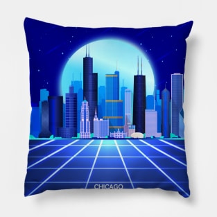 Chicago Cityscape Retrowave Pillow