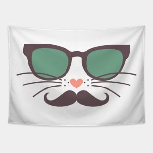 Hipster Cat Face Green Glasses Mustache Tapestry