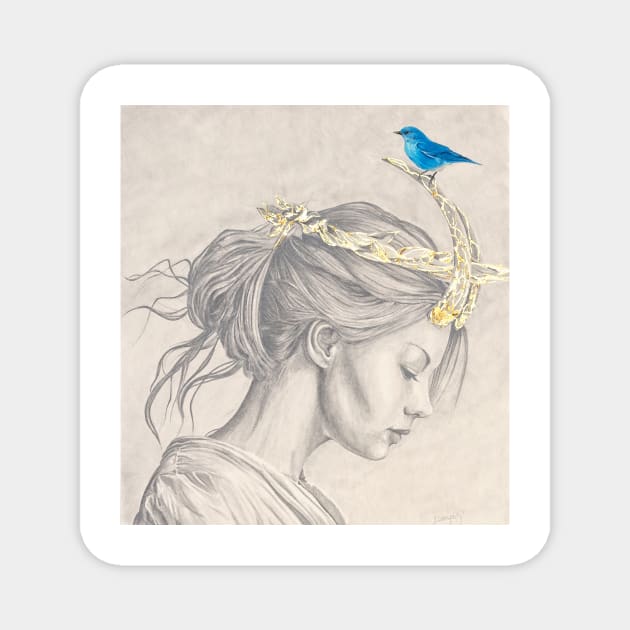 Sketch of a young girl wearing a glimmering gold crown Magnet by DamiansART