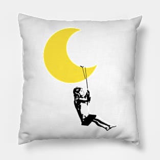 Girl swings under moon Banksy style Pillow