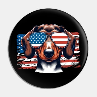 Dachshund Patriotic Sunglasses American Flag 4th of July Pin