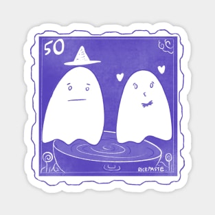 Cute Purple Ghost Couple Stamp Halloween Magnet