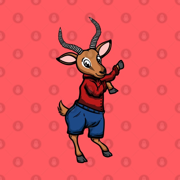 Cute Anthropomorphic Human-like Cartoon Character Impala in Clothes by Sticker Steve
