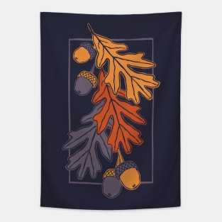 Autumn oak leaves and acorns pattern (dark bakground) Tapestry