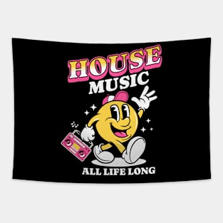 HOUSE MUSIC  - Retro Mascot All Life Long (white/pink) Tapestry