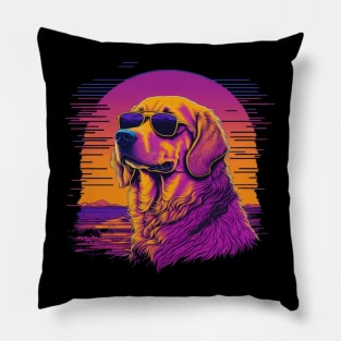 cute golden retriever dog in sunglasses Pillow