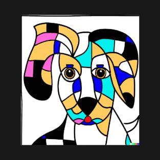 Cubism Style Abstract Cute Dog Named Doggy Fine Art Painting 6 T-Shirt