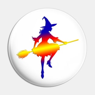 Halloween Witch Riding On A Broomstick Pin