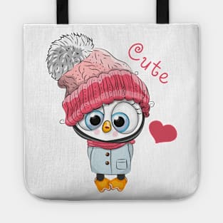 Cute penguin girl in a winter hat and scarf Tote