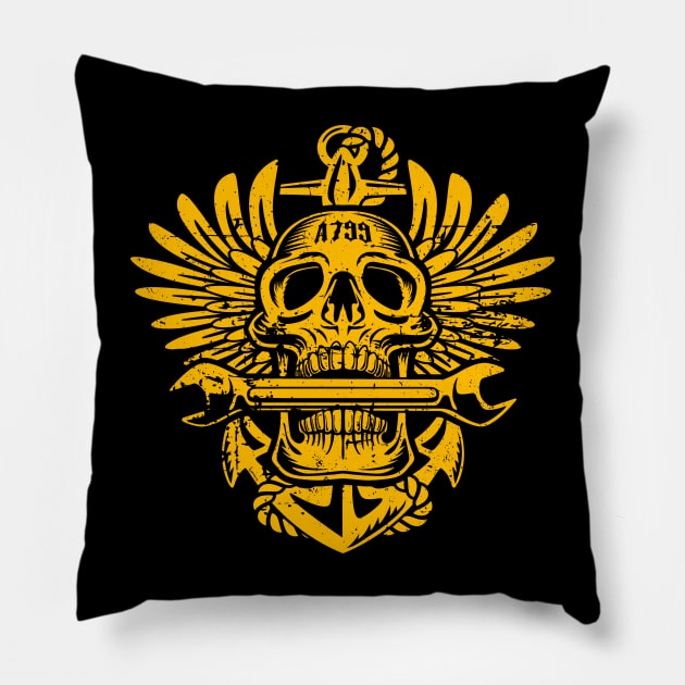 Naval Aviation A799 Skull with Wings, Wrench, and Anchor Pillow by hobrath