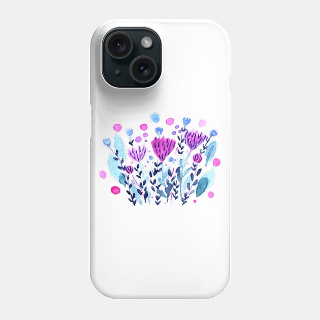 Watercolor whimsical flowers - purple and indigo Phone Case by wackapacka