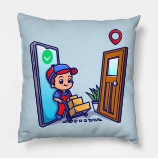 Cute Courier Delivery Package Cartoon Pillow