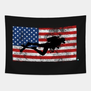 SCUBA DIVING: US Flag Scuba Diving Tapestry