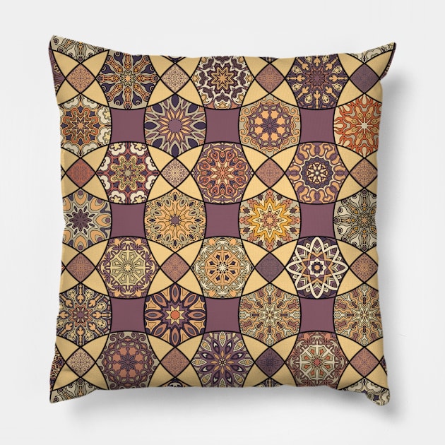 Vintage patchwork with floral mandala elements Pillow by SomberlainCimeries