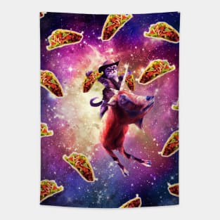 Cowboy Space Cat On Goat Unicorn - Taco Tapestry