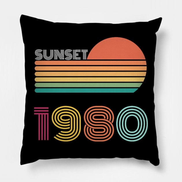 Sunset Retro Vintage 1980 Pillow by Happysphinx