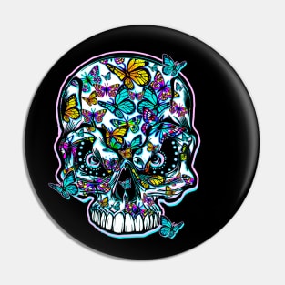 Skull and Multi-color Butterflies Pin