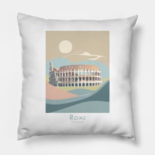 Vintage Rome Colosseum Travel Poster Pillow