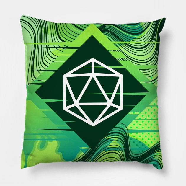 Green Glitch Polyhedral D20 Dice Tabletop RPG Pillow by dungeonarmory